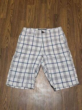American Eagle Outfitters Longboard Shorts Mens 26 Blue White Plaid Cotton F39